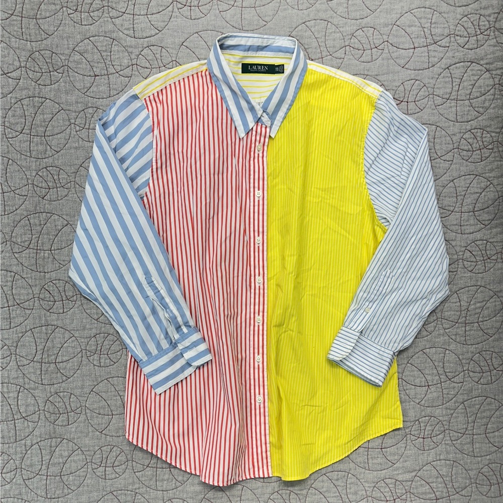 Lauren Ralph Lauren Button Down Multicolor Striped Colorblock / Women's XXL